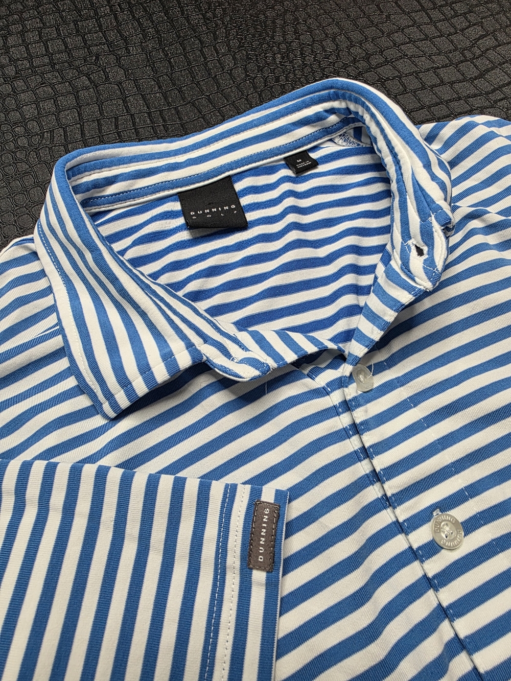 Dunning Golf Blue & White Striped Men's Polo Size M